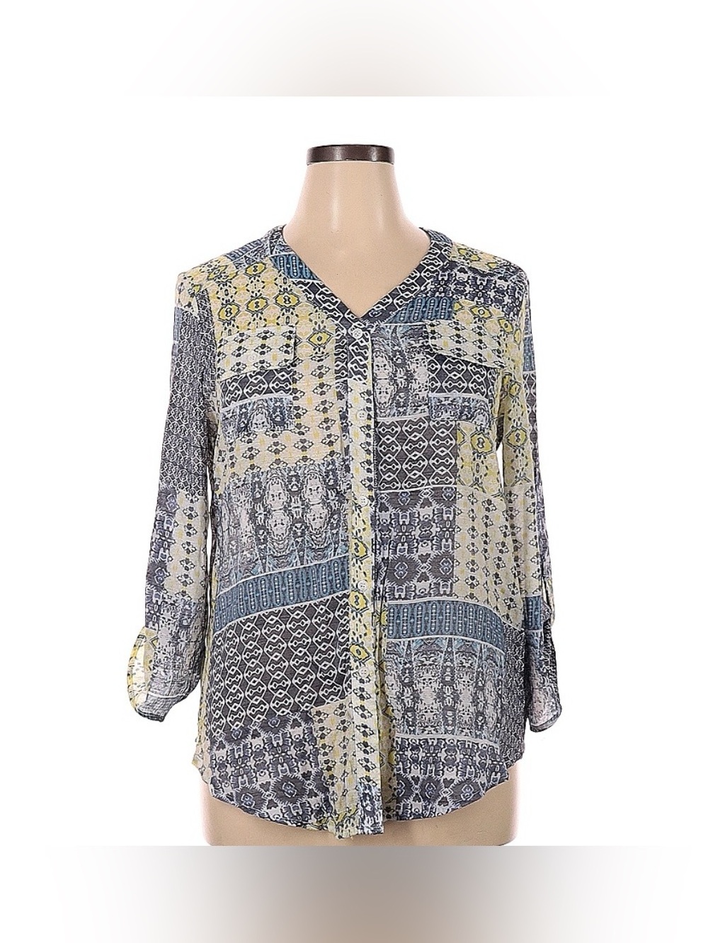 AGB Print Button-Up Blouse